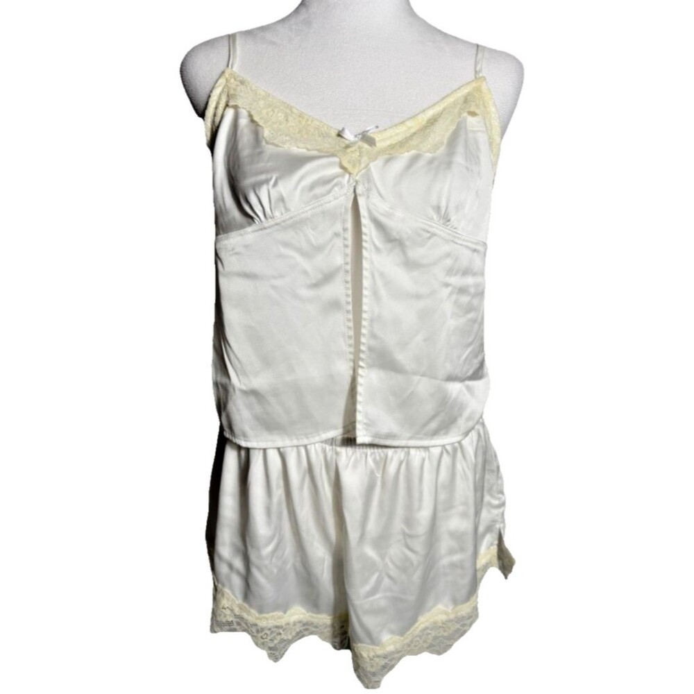 Ivory 2-Piece Satin Cami and Shorts Pajama Set Sz Small Lace Trim COTTON ON NWT